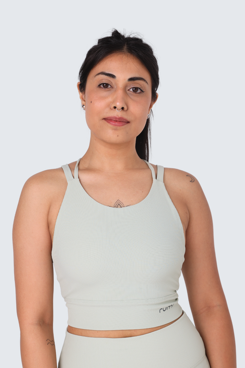 W Sun Rib Strappy Crop Top Sports Bra - Peacock Light