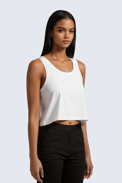 Rumi Earth - W Moon Air Cropped Singlet Tank - Snow - R131221SWP - Tops